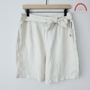New! H Halston 100% Linen High Waist Belted Lagenlook Modest 7" Bermuda Shorts
